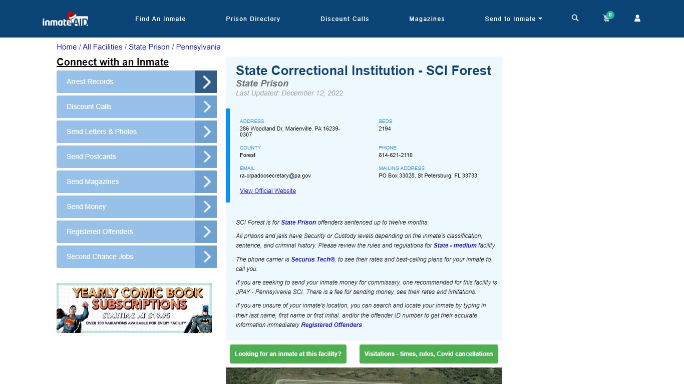 SCI Forest & Inmate Search | Visitation - Marienville