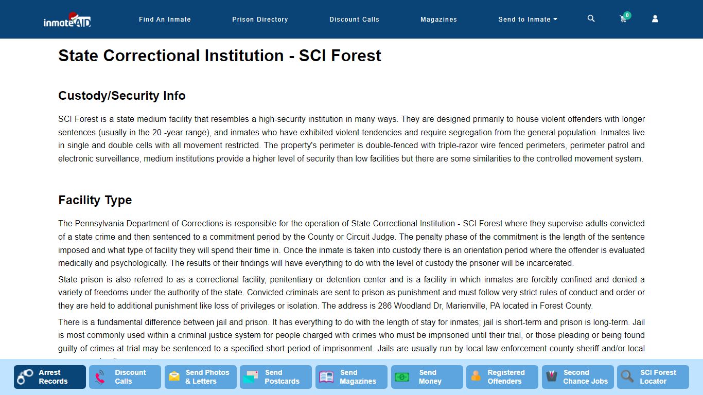 State Correctional Institution - SCI Forest - InmateAid